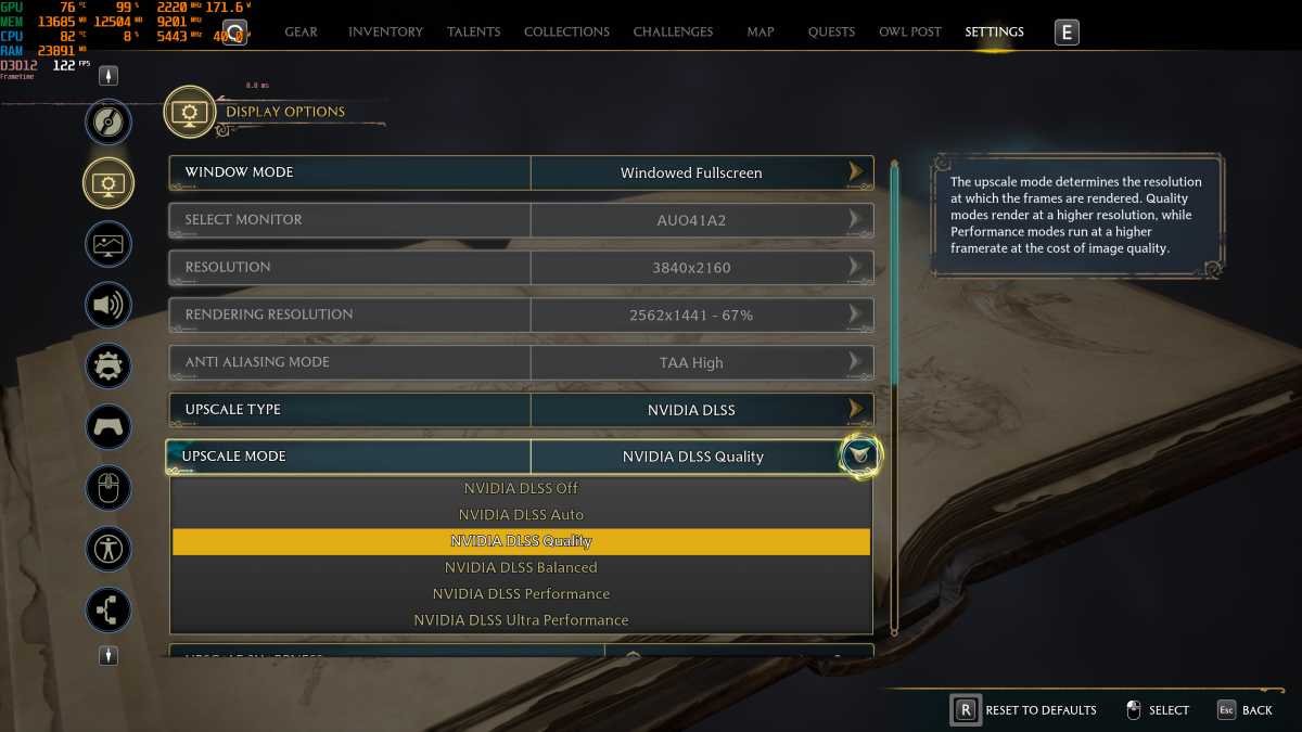 Hogwarts Legacy Nvidia Upscale Mode Settings
