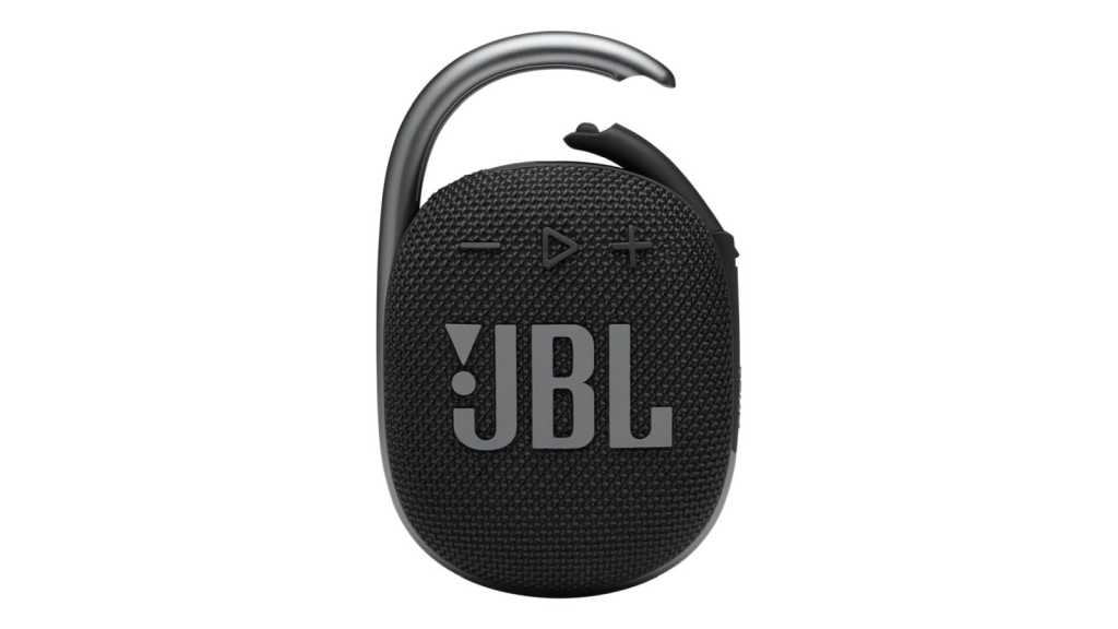 The Black JBL Clip 4 with the carabiner opened