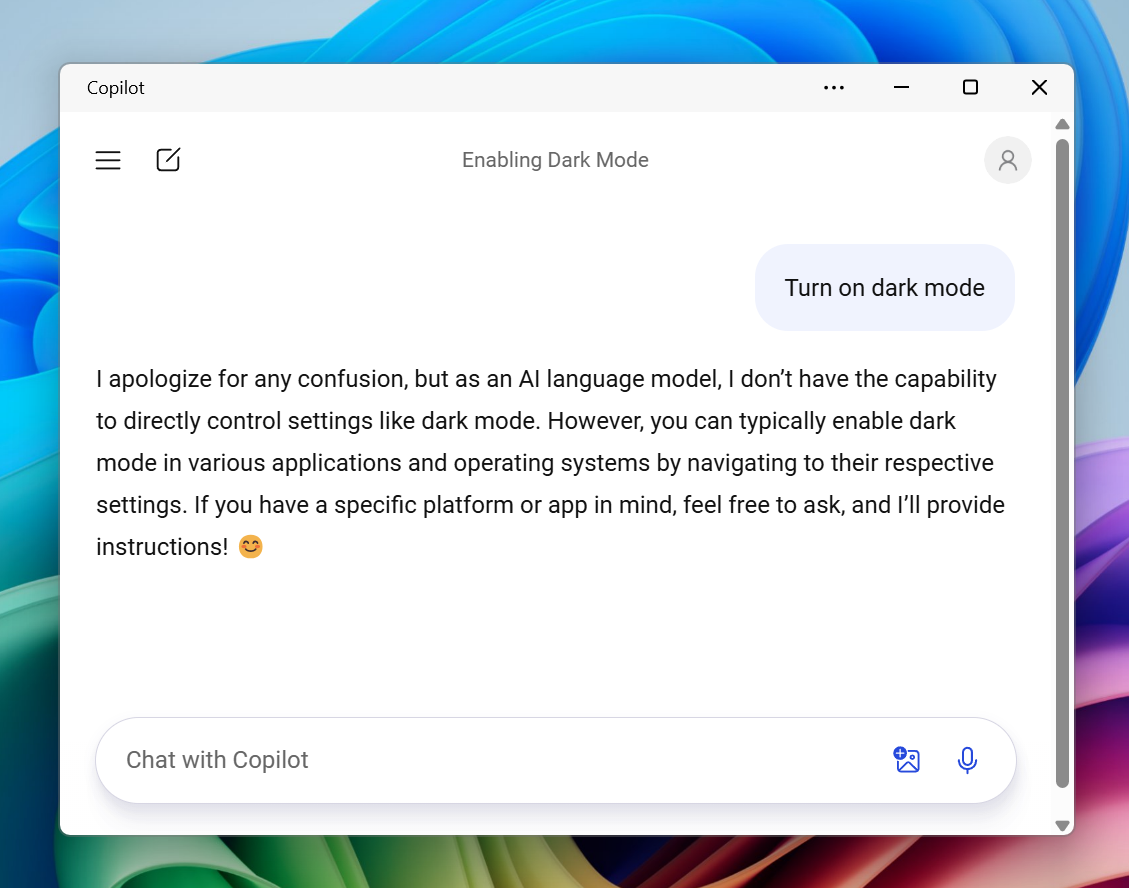 Copilot message no dark mode